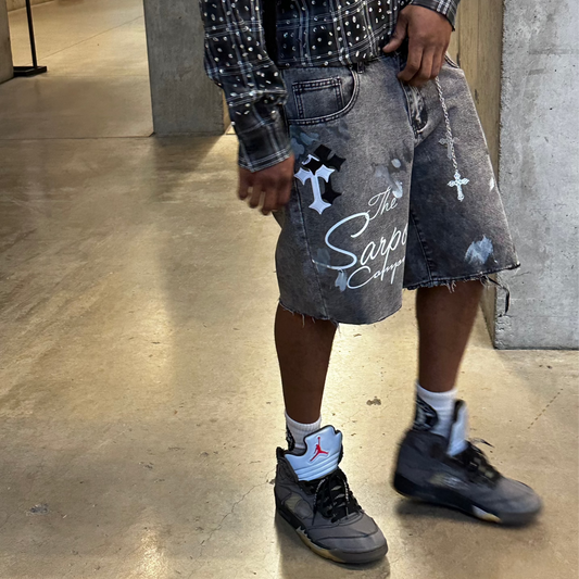 Paint splashed Jorts black grey